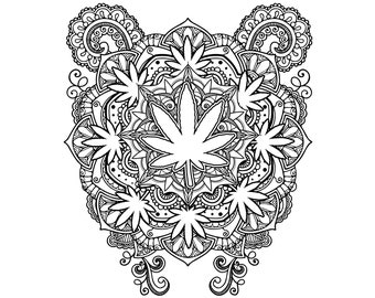 Printable mandala stoner coloring page digital download trippy weed cannabiss artwork