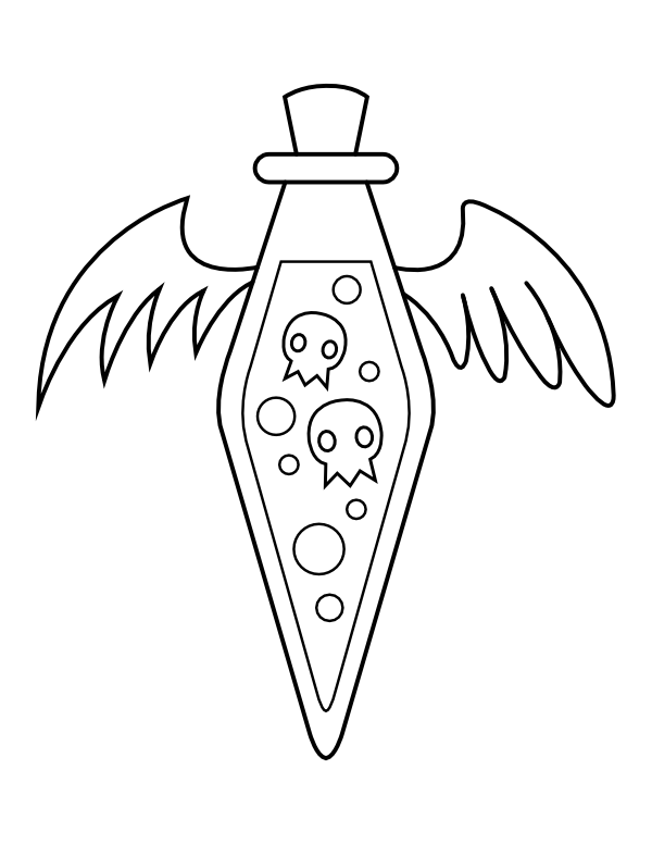 Printable winged potion bottle coloring page