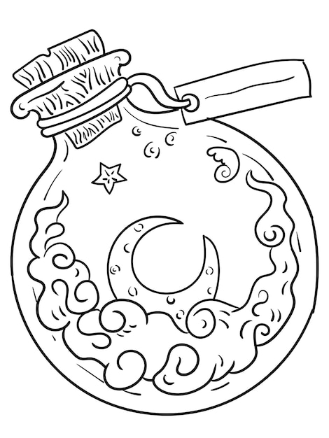 Premium vector magic potion outline illustration for coloring book