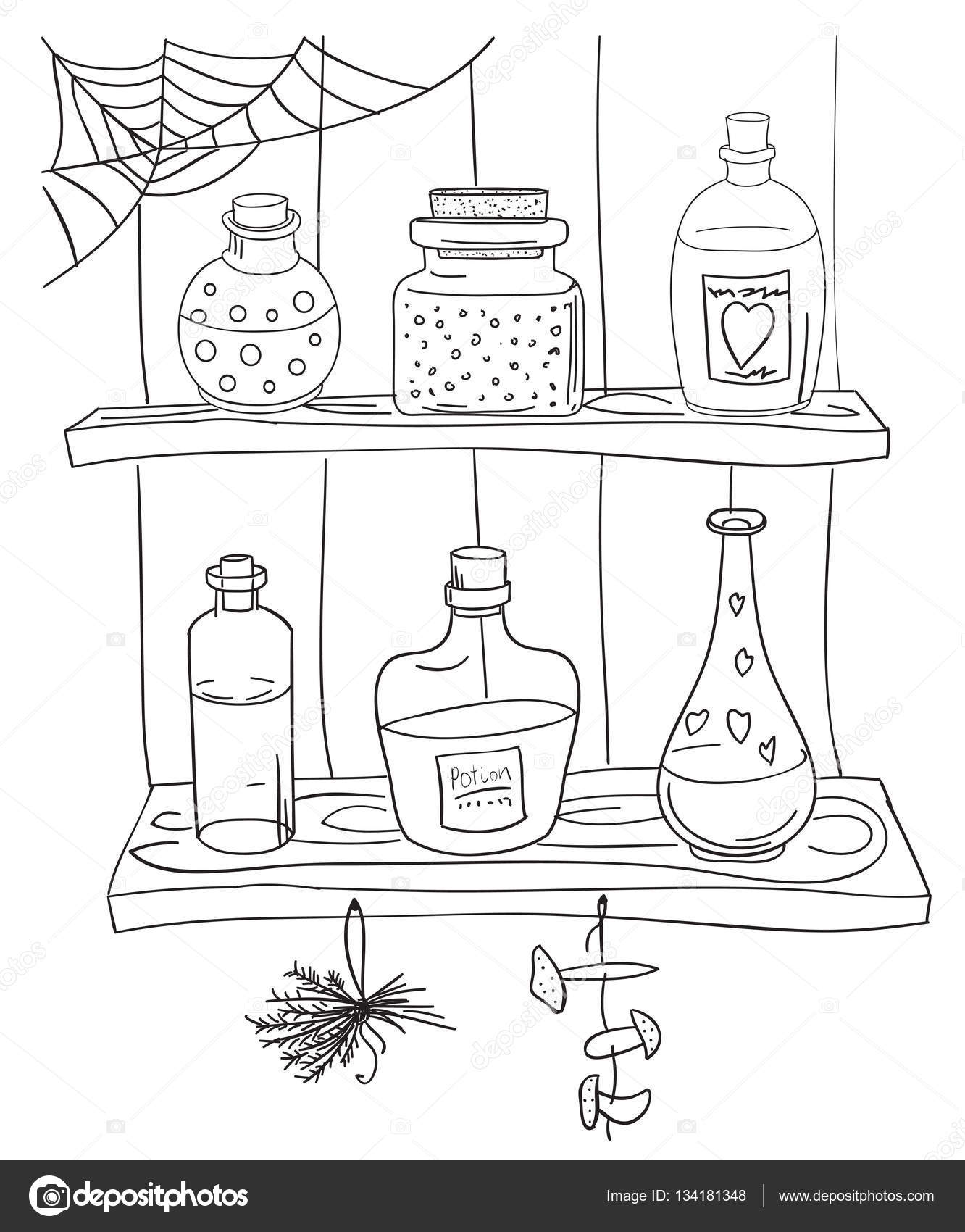 Coloring page with magic potion stock vector by nataliebakunina