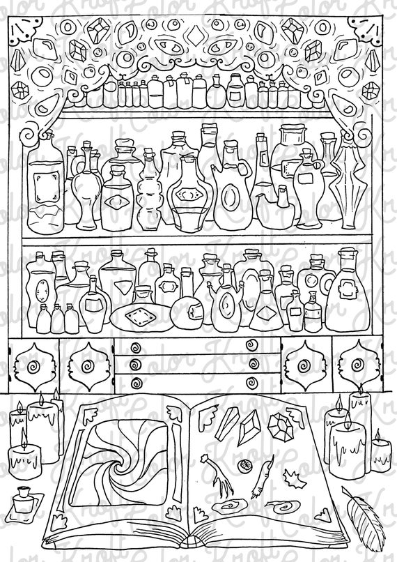 Potions and enchantments coloring page printable coloring page