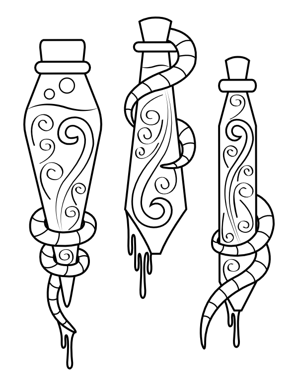 Printable creepy potion bottles coloring page