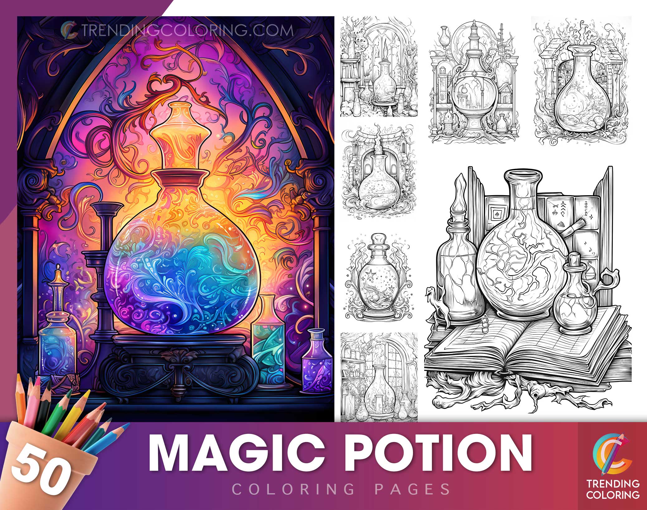 Magic potion grayscale coloring pages