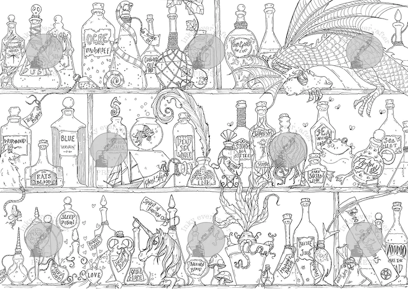 Shelfies pdf coloring page bundle for adults halloween curiosity shop