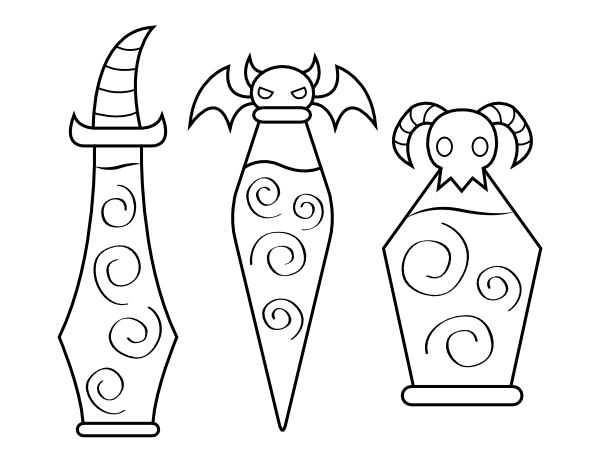 Printable magic potion bottles coloring page