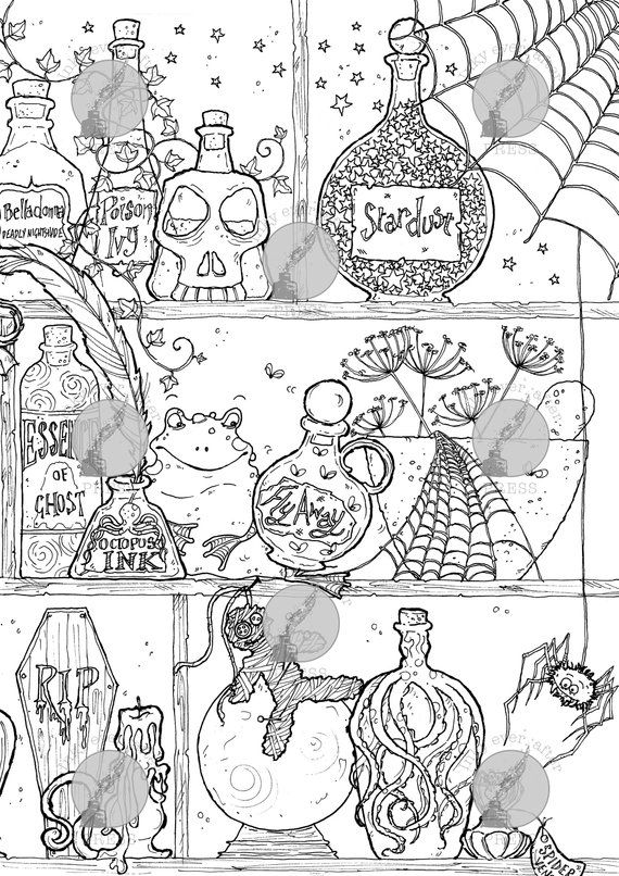 Potion bottles coloring page witches brew and black magic by zoe sadler