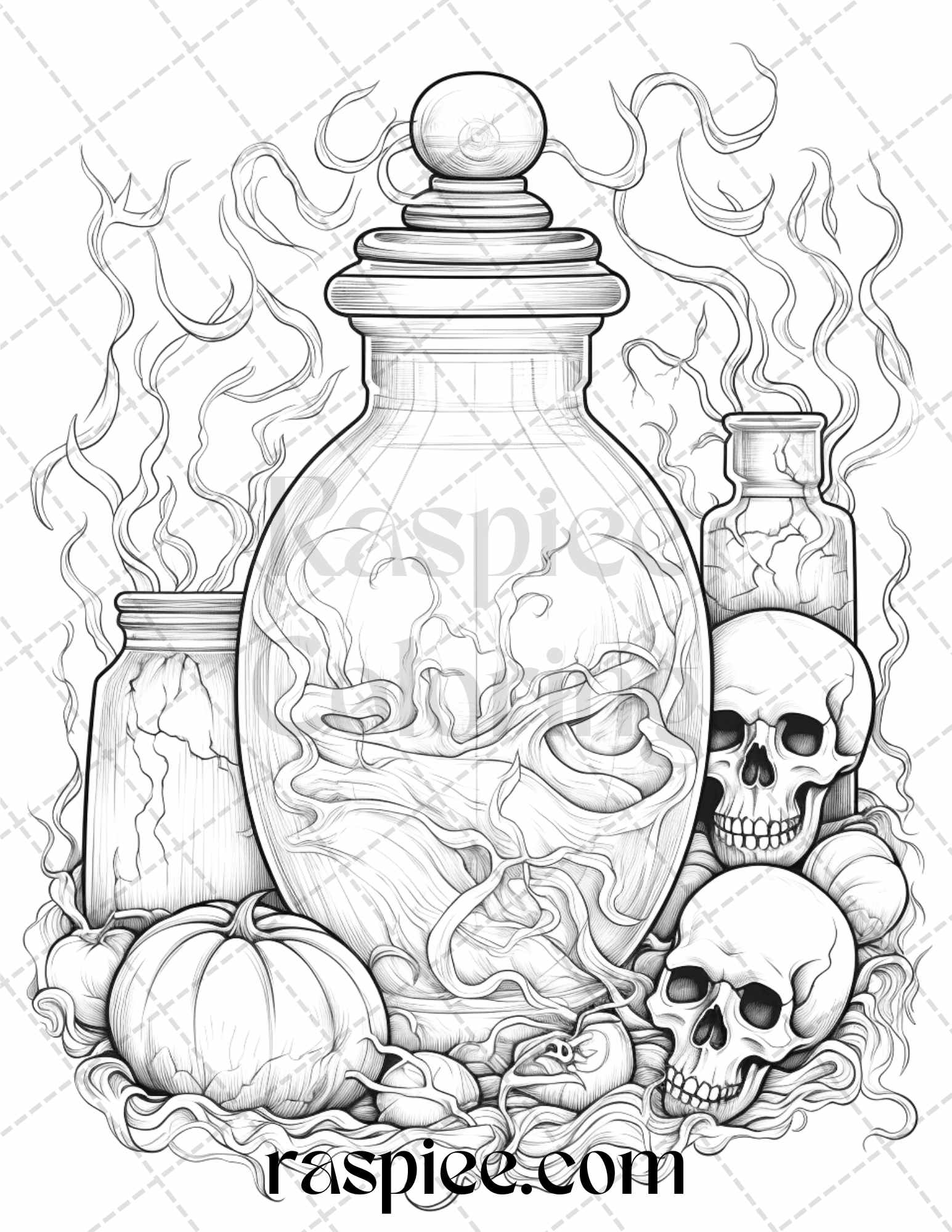 Mystical magic potions grayscale coloring pages printable for adult â coloring