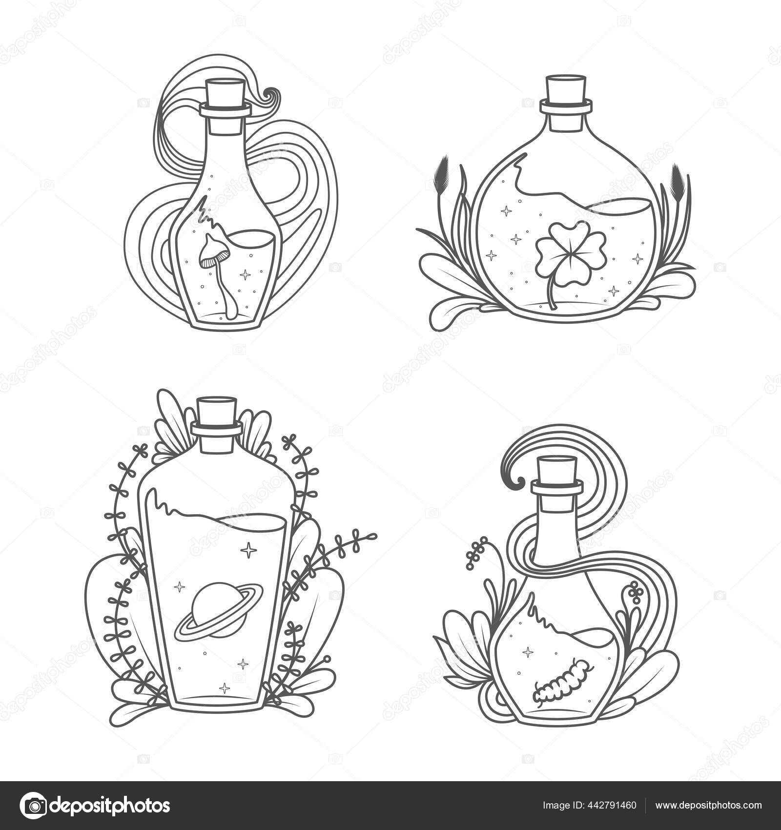 Magic bottles collection coloring book page vector illustration stock vector by exitneargmail