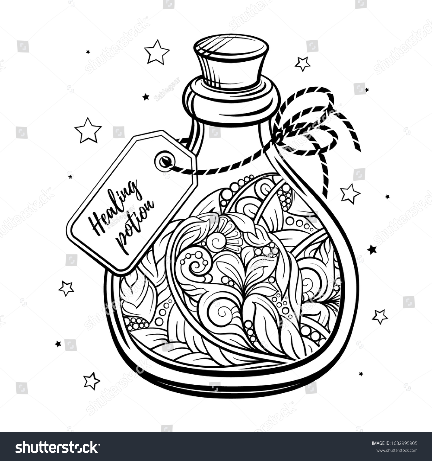 Bottle magic calming potion black white stock vector royalty free