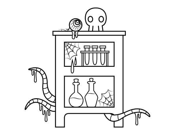 Printable shelf of potions coloring page