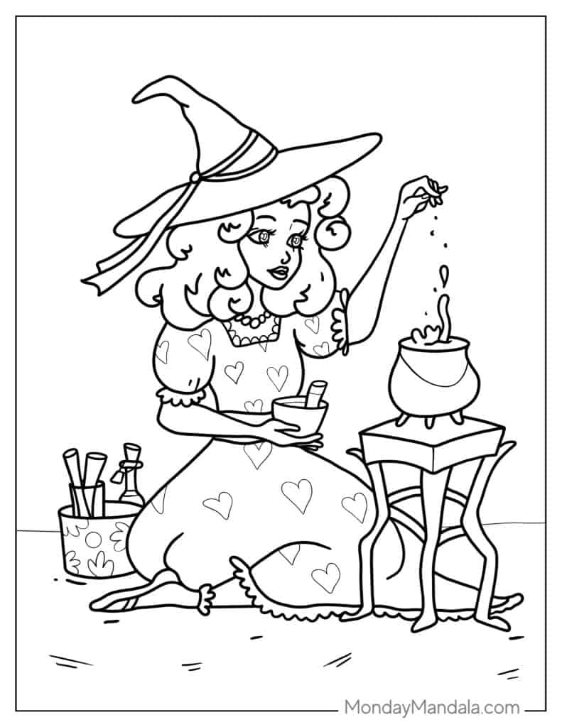 Witch coloring pages free pdf printables