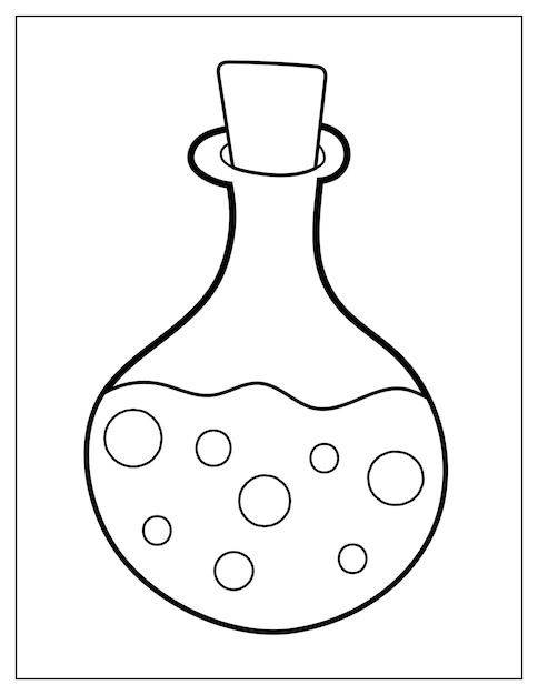 Premium vector bottle with potion coloring page black and white print for coloring book vector illustration