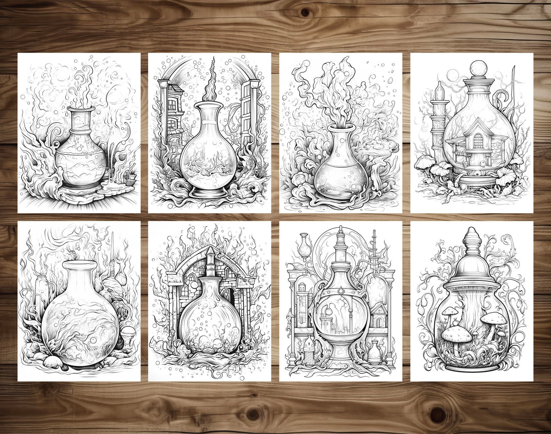 Magic potion grayscale coloring pages