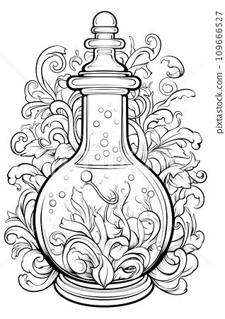 Coloring page for adults witch potion cartoon