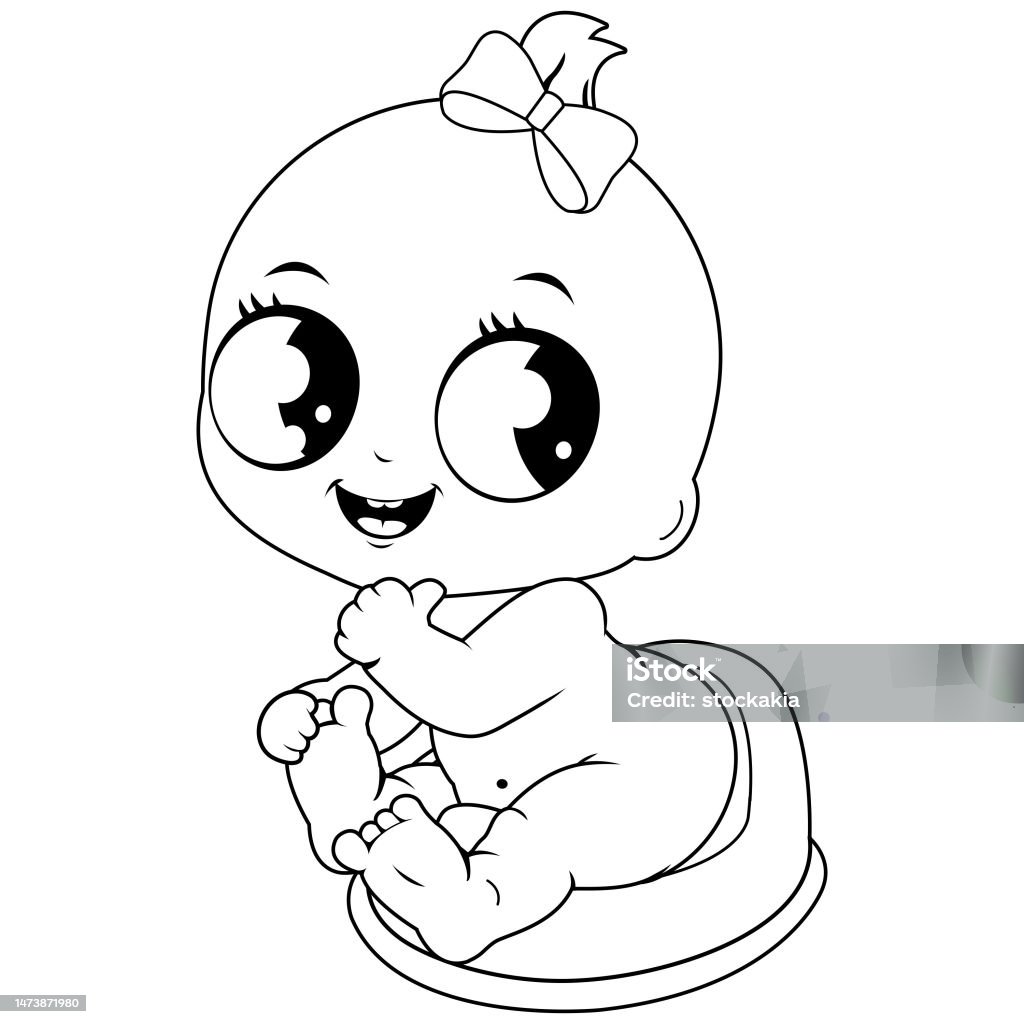 Baby girl using the potty vector black and white coloring pageåéåååæåäººåç