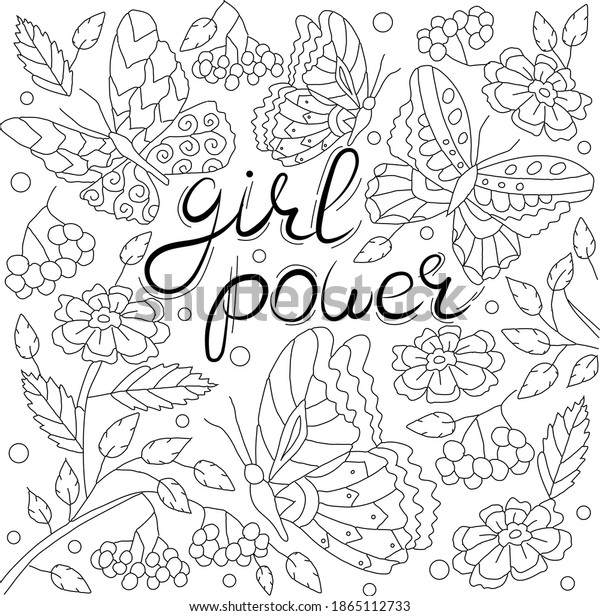 Girl power hand drawn coloring page stock vector royalty free