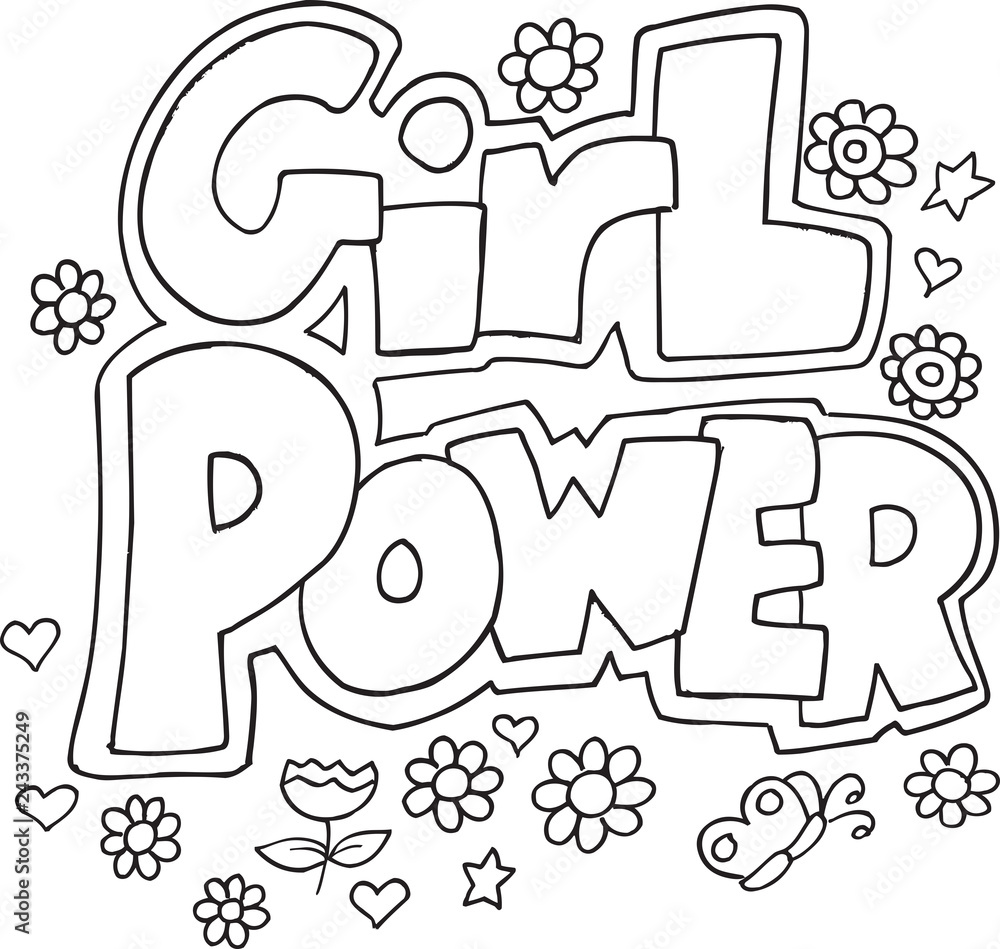 Cute girl power coloring page vector illustration art vector