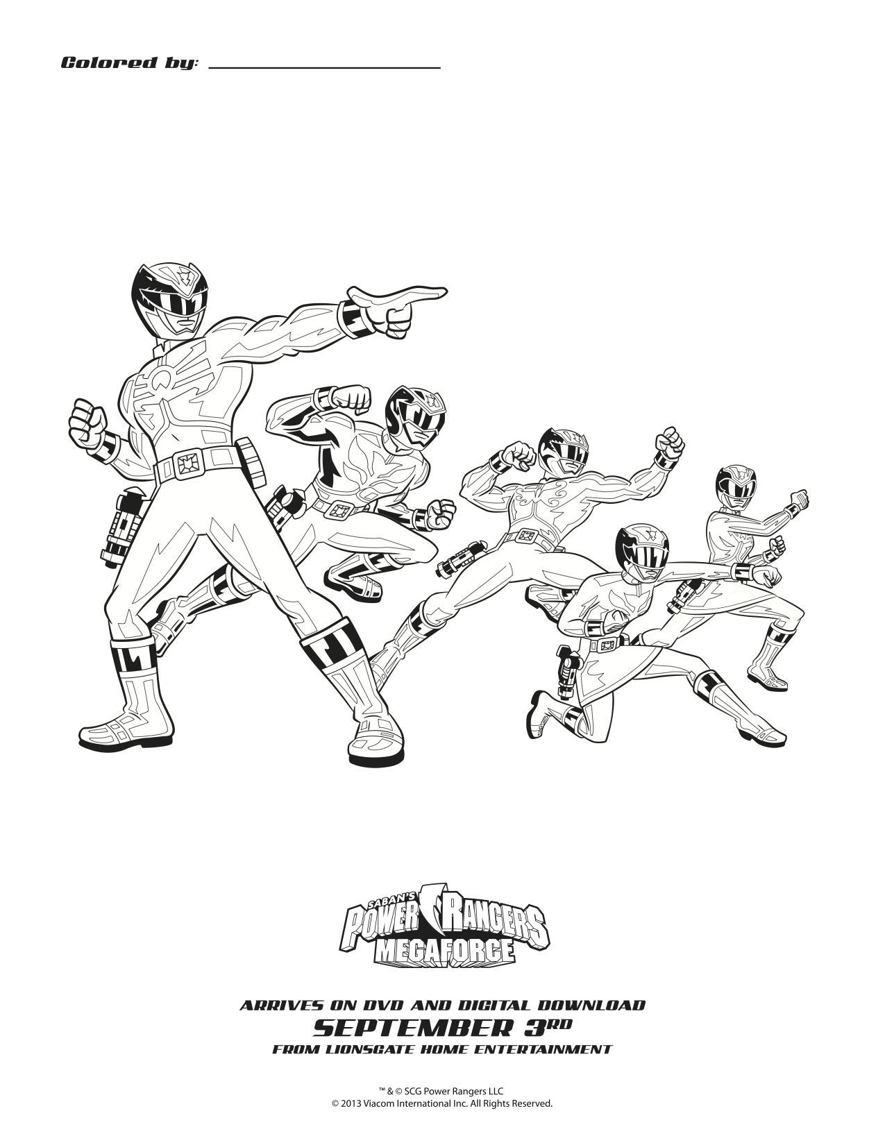 Power rangers megaforce printable coloring sheet