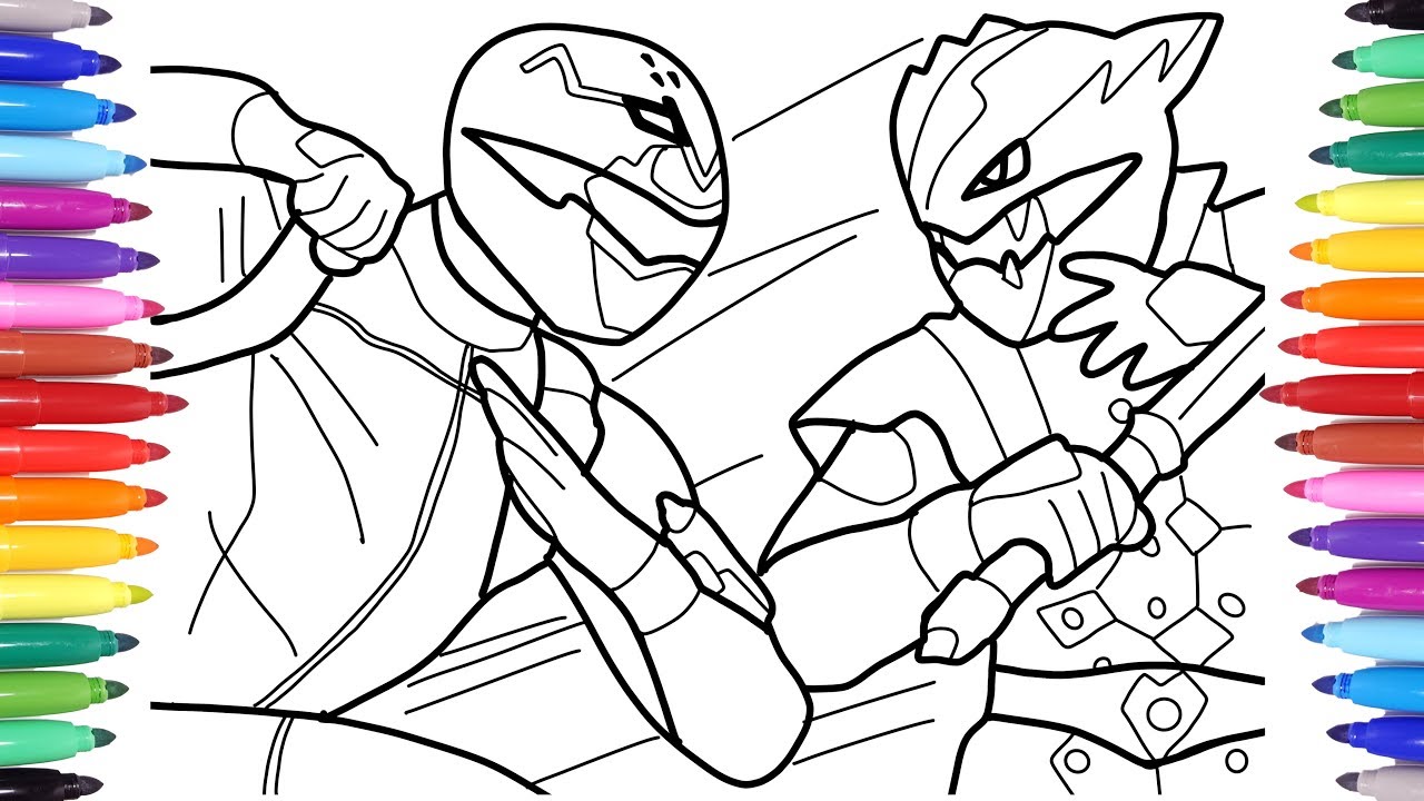 Power rangers beast orphers red power ranger and cybervillain blaze coloring page