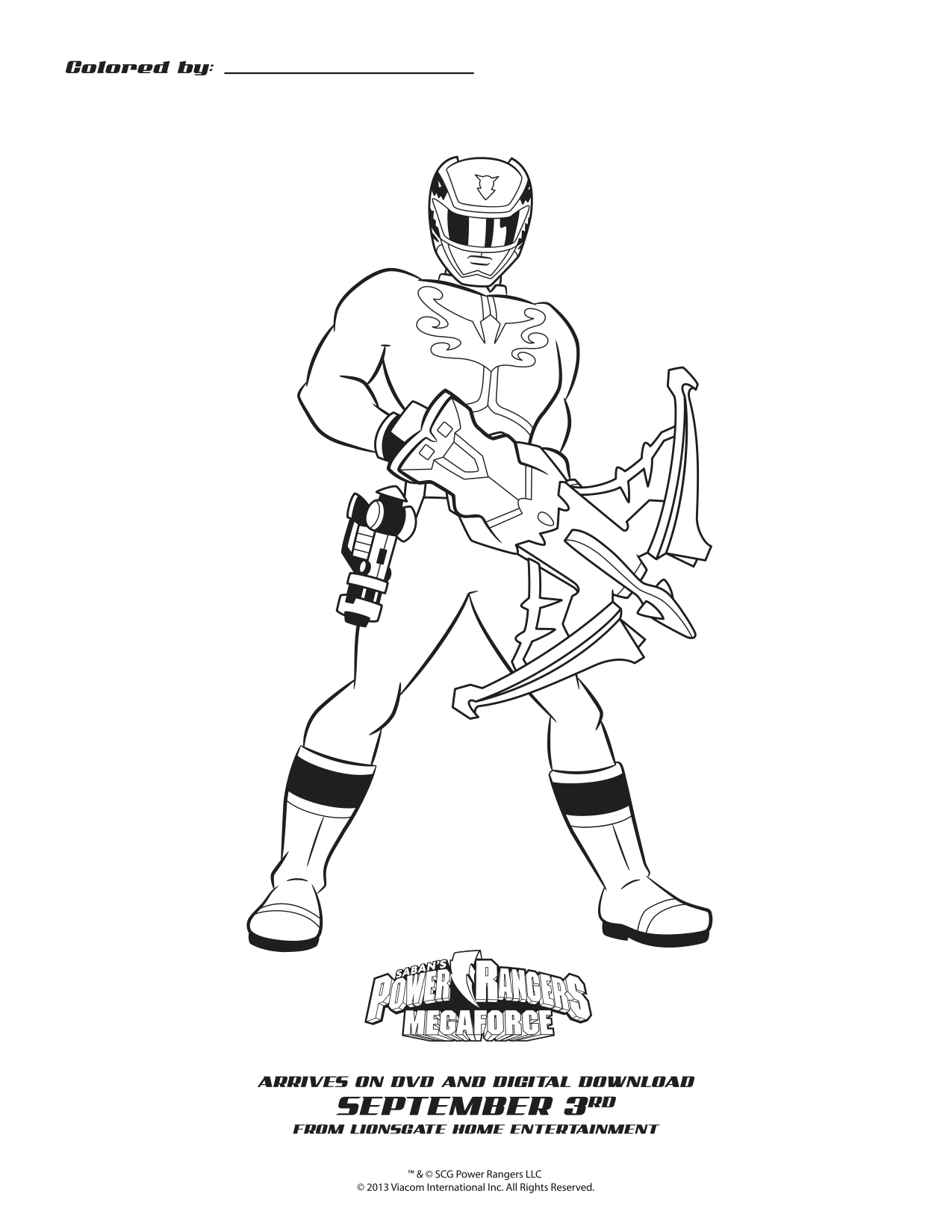 Power rangers megaforce blue ranger printable coloring sheet