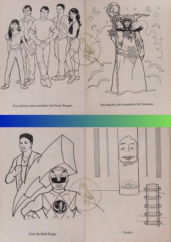 Vintage coloring book power rangers pdf printable instant download retro pages to color instant download