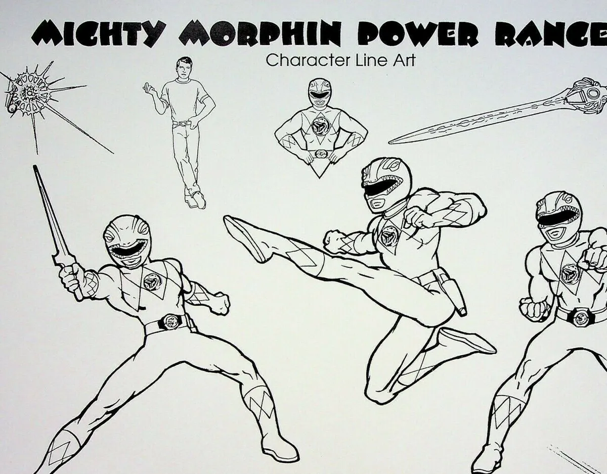 Mighty morphin power rangers production character line art model sheet copy