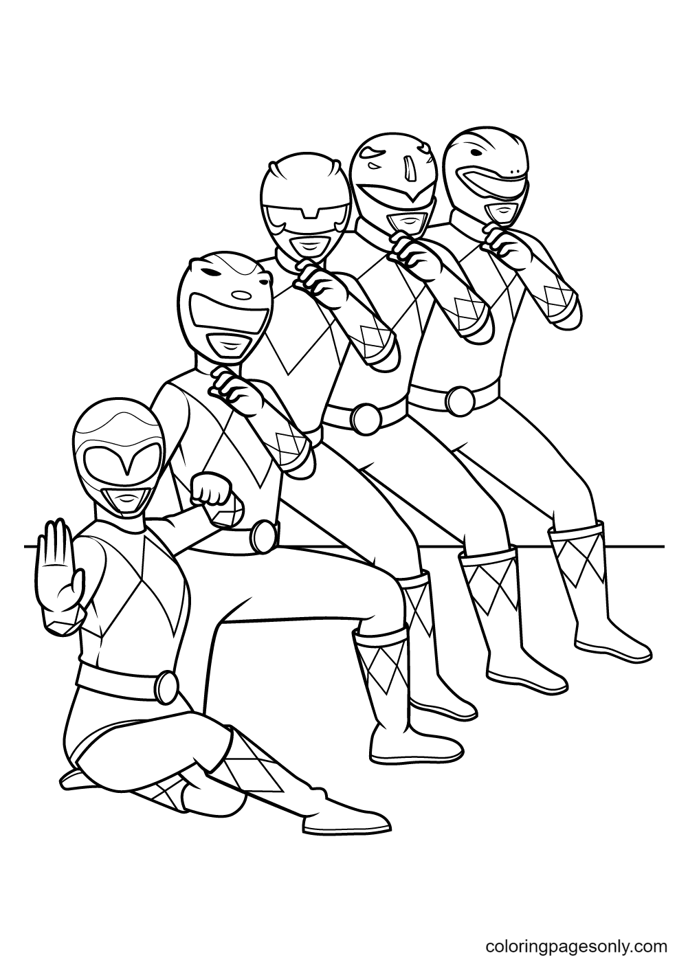 Power rangers team coloring page