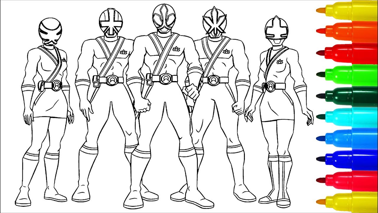 Power rangers saurai coloring pages colouring pages for kids with colored arkers