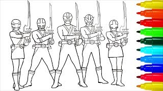 Power rangers saurai with swords coloring pages colouring pages for kids with colored arkers