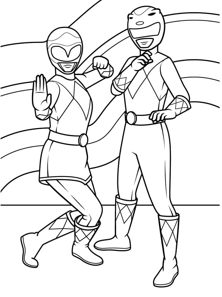 Pink ranger and yellow ranger coloring page