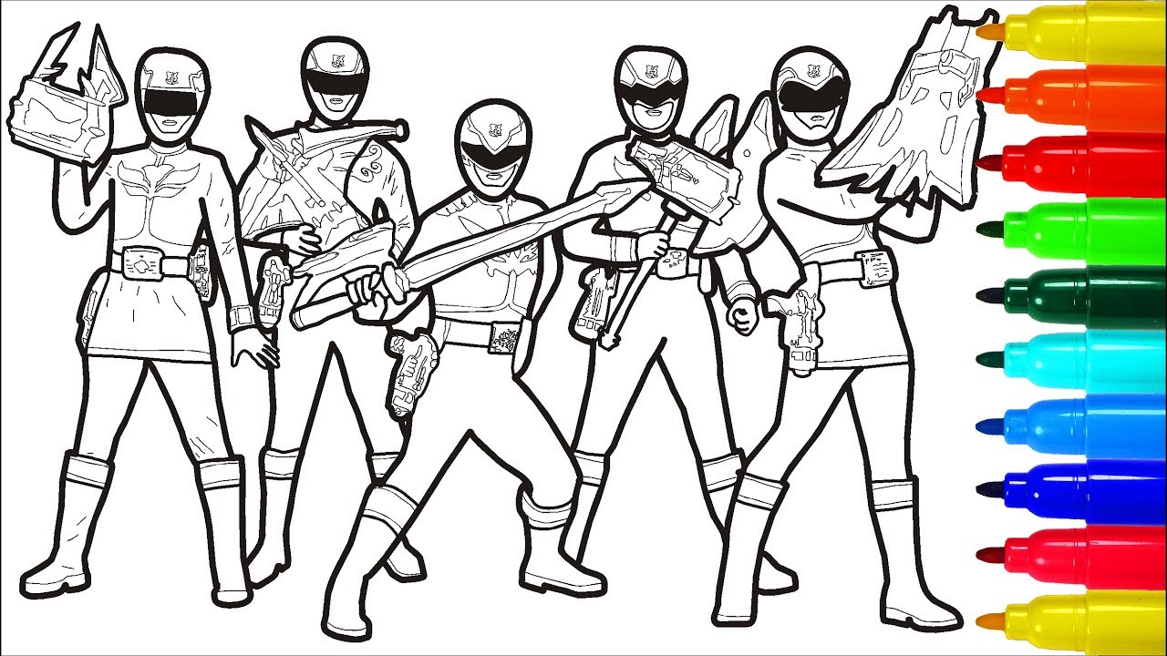 Power rangers egaforce coloring pages with colored arkers colouring pages for kids