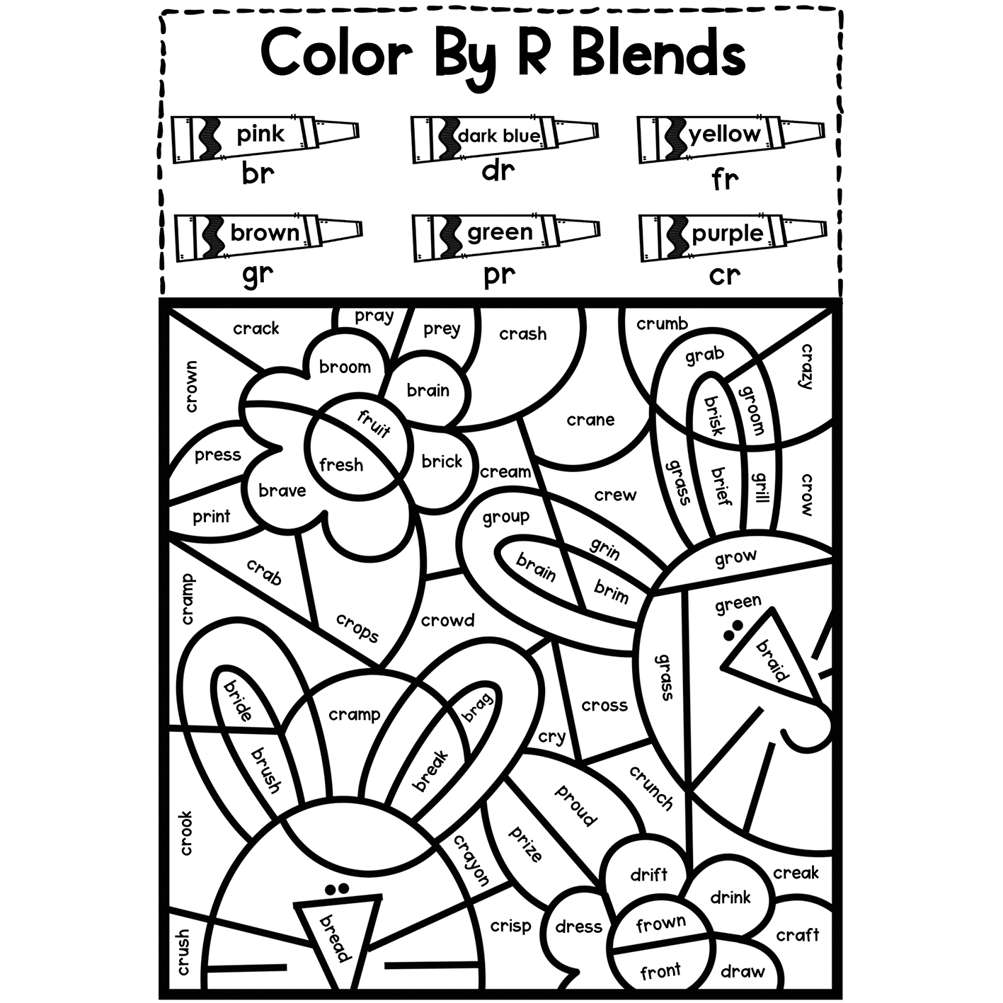 Spring activities color by r blends made by teachers