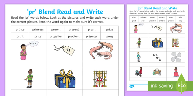 Pr blend read and write worksheet teacher made