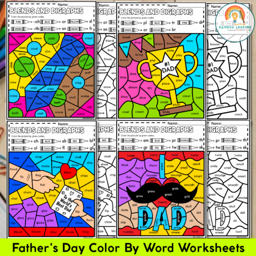 Fathers day coloring pages fathers day color by code blends and digraph made by teachers