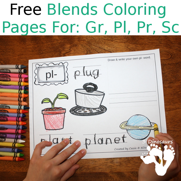 Free blends coloring pages gr pl pr sc dinosaurs