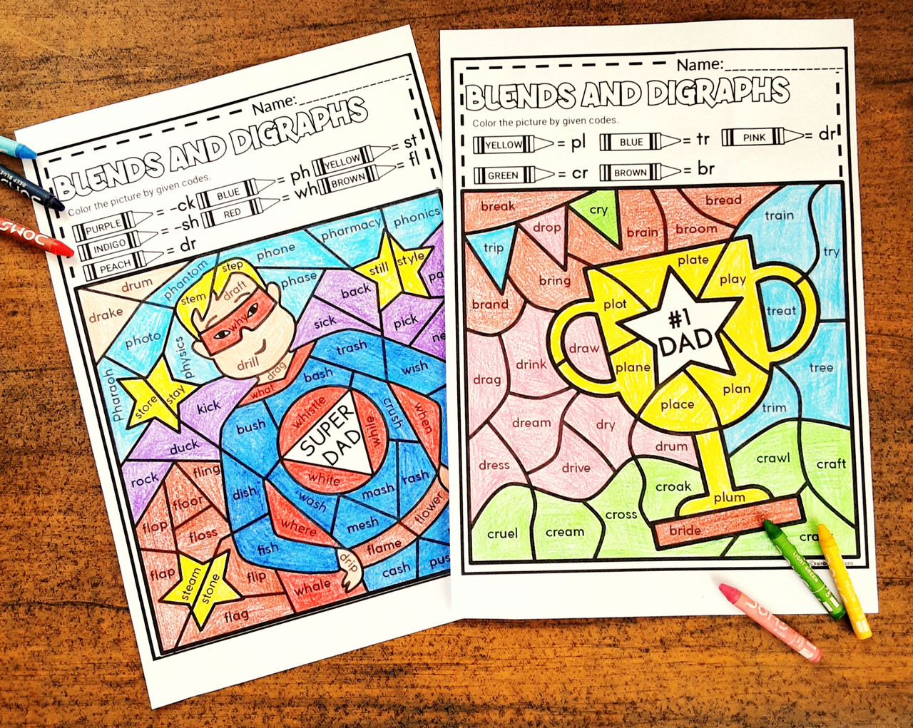 Fathers day coloring pages fathers day color by code blends and digraphs