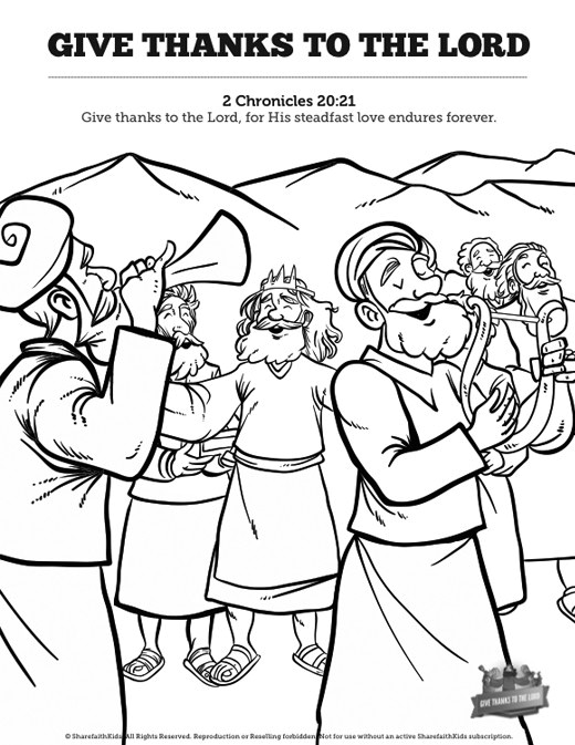 Chronicles give thanks to the lord sunday school coloring pages â