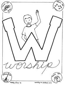 W is for worship bible alphabet coloring page