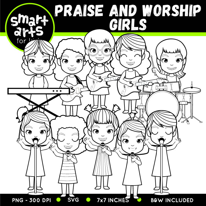 Praise and worship girls clip art