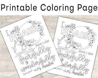 Scripture coloring page bible coloring page psalm fearfully and wonderfully made christian coloring page instant download