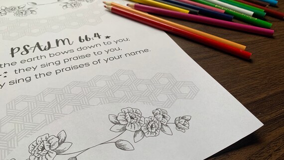 Christian worship coloring page floral psalm