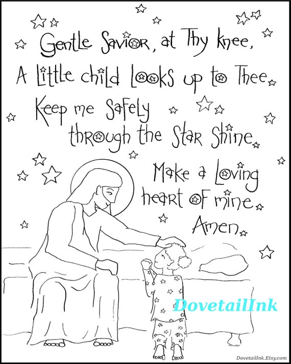 Printable bedtime prayer coloring pages set with different kids girl boy black girl black boy christian prayer to jesus for children