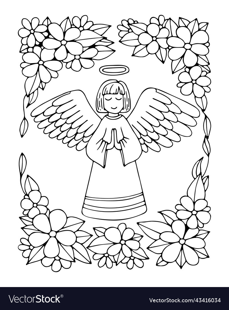 Angel coloring page prayer for peace in heavenly vector image