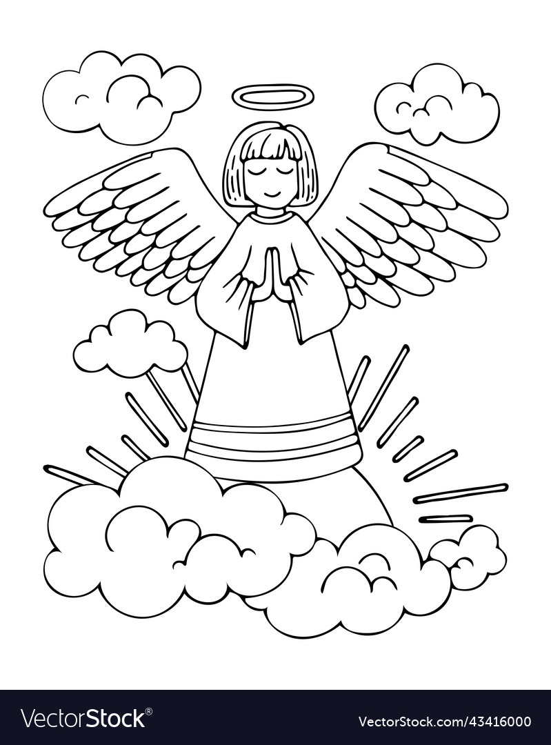 Angel coloring page prayer for peace in heavenly vector image