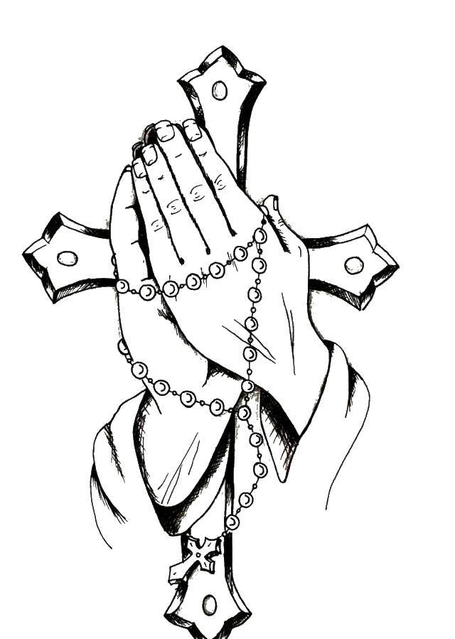 Online coloring pages coloring page a cross and hands religion download print coloring page