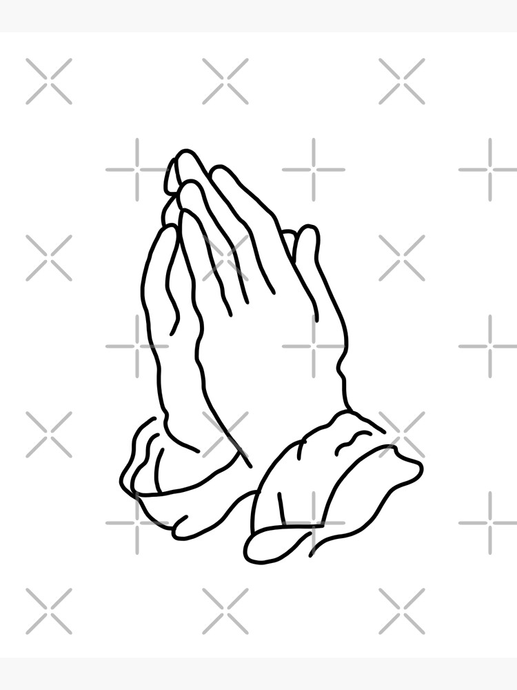 Praying hands minimalistic line art in black mounted print for sale by acatalepsys