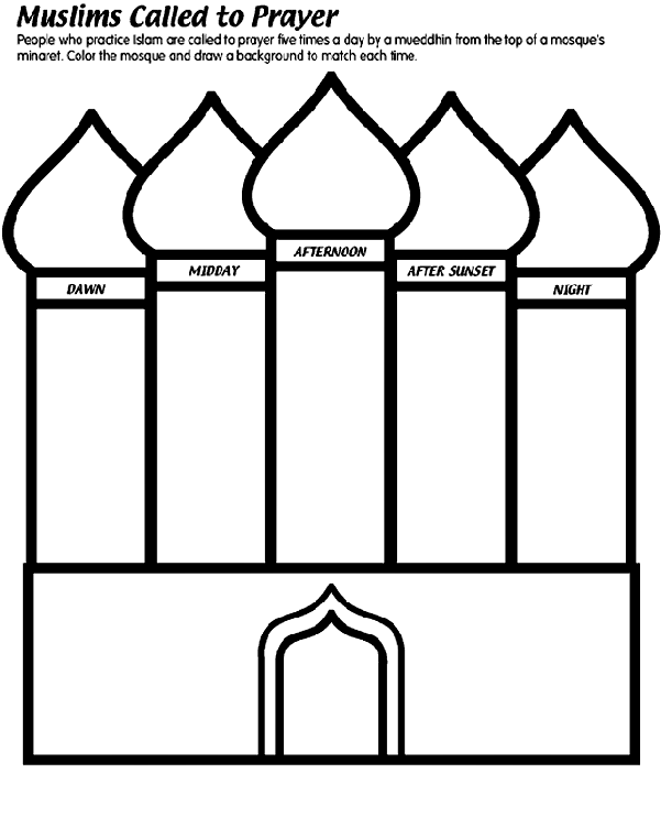 Muslims called to prayer coloring page