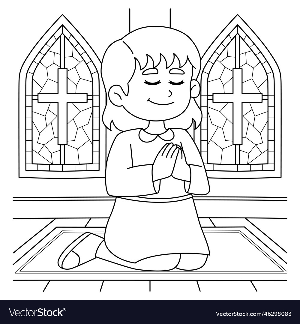 Christian girl praying coloring page for kids vector image