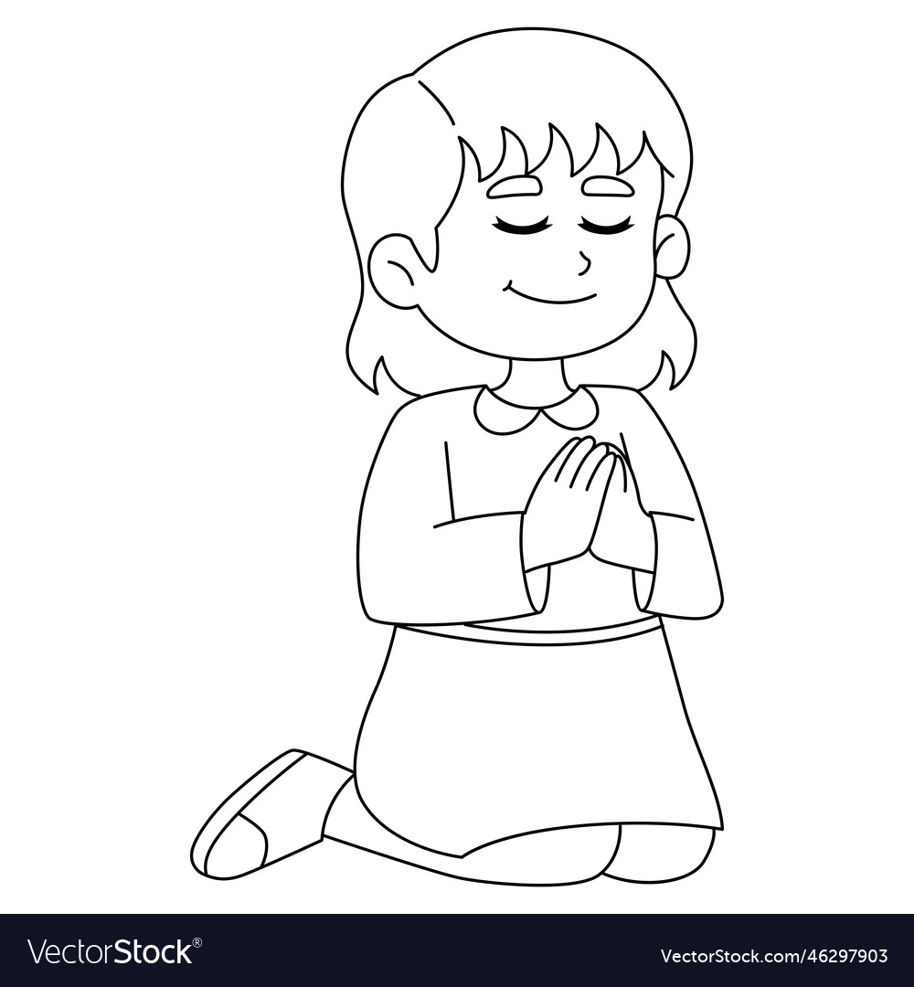 Girl praying isolated coloring page for kids vector image