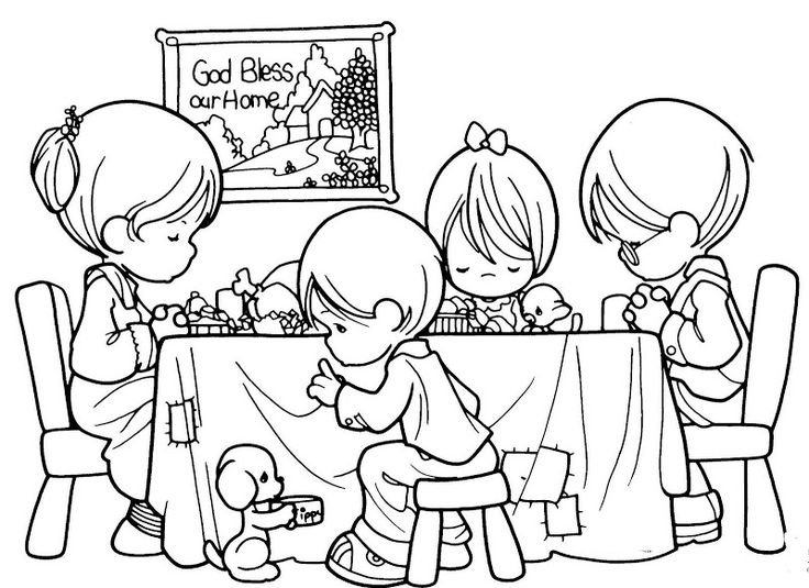 Family praying â precious moments free coloring pages precious moments coloring pages christian coloring thanksgiving coloring pages